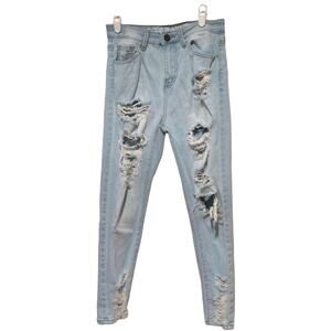 GOGO Jeans Women’s Light Wash Distressed High Rise Ankle Jeans – Size 7 / 28